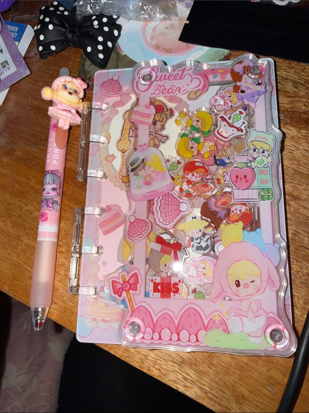 Sweet Bean acrylic shaker notebook and pen